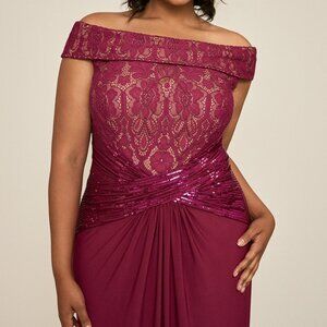NWT Tadashi Shoji Aurelia Jersey Gown Dress Size 8P‎ Sangria Wine Formal Wedding